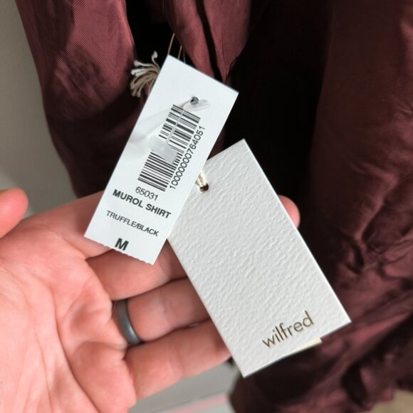 NWT Aritzia Wilfred Murol Preppy Oversized Sleek Truffle Black Pipping Shirt M - Picture 4 of 11